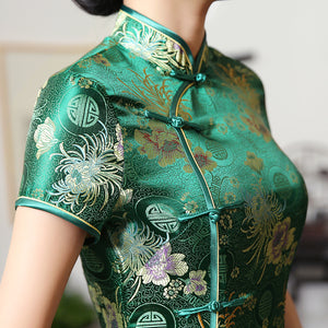 Green Rayon Cheongsam Chinese Classic