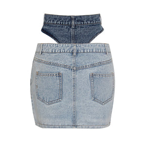 Elegant Patchwork Denim  Skirt High Waist