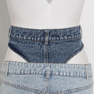 Elegant Patchwork Denim  Skirt High Waist