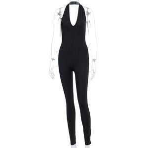 Solid Bodycon Halter Long Jumpsuits