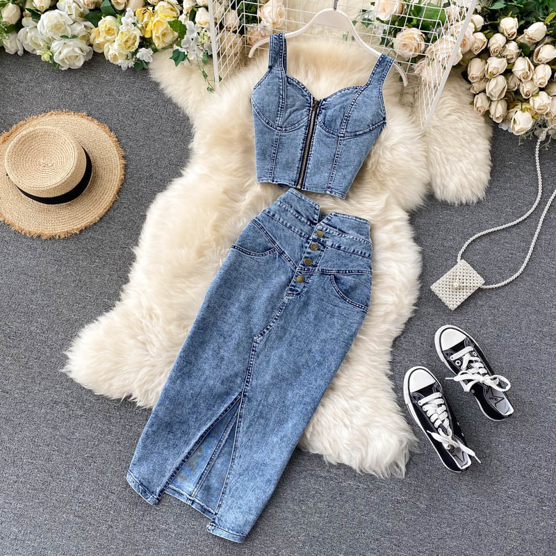 Jeans Vest+Skirts Sets