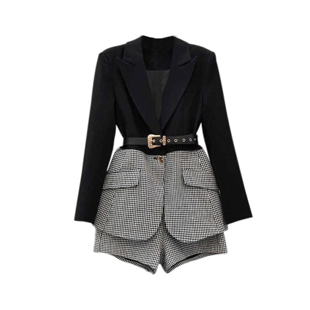 Sashes Blazer Wide Leg Shorts Casual Set