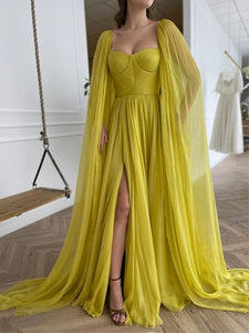 Elegant Citrine Yellow Silk Chiffon Prom Dress