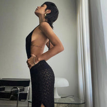 Load image into Gallery viewer, Sexy Knitted Halter Open Back Slit Maxi Dress