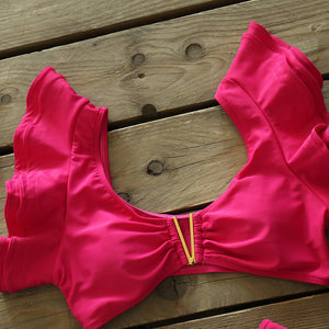 Push-Up Padded Bra Ruffles Bandage Bikini Set