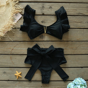 Push-Up Padded Bra Ruffles Bandage Bikini Set