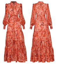 Load image into Gallery viewer, Vintage Elegant Lapel Long Sleeve Button Printing Party Dress