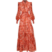 Load image into Gallery viewer, Vintage Elegant Lapel Long Sleeve Button Printing Party Dress