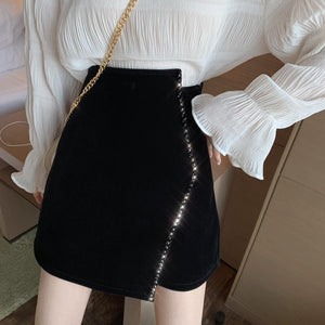 Velvet High Waist Bodycon  Mini Skirt