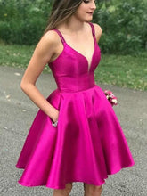 Load image into Gallery viewer, Spaghetti Strap Satin Homecoming Dress