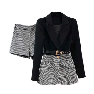 Sashes Blazer Wide Leg Shorts Casual Set