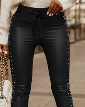 Load image into Gallery viewer, High Waist Lace-up Skinny PU Pants