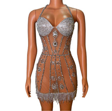 Load image into Gallery viewer, Glisten Silver Crystals Finges Transparent Dress