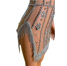 Load image into Gallery viewer, Glisten Silver Crystals Finges Transparent Dress