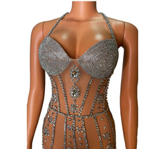 Load image into Gallery viewer, Glisten Silver Crystals Finges Transparent Dress