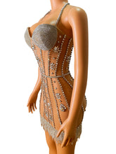 Load image into Gallery viewer, Glisten Silver Crystals Finges Transparent Dress