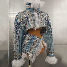 Load image into Gallery viewer, Denim Sequins Short Jacket Mini Skirt