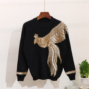 Winter Handmade Beading Sequined Pattern  Long Sleeve Knitted