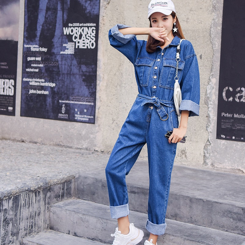SHEIN Ripped Button Front Backless Tube Denim Jumpsuit