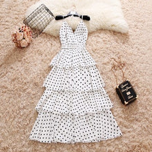 Load image into Gallery viewer, summer new spaghetti strap dot V-neck layer ruffles waist chiffon